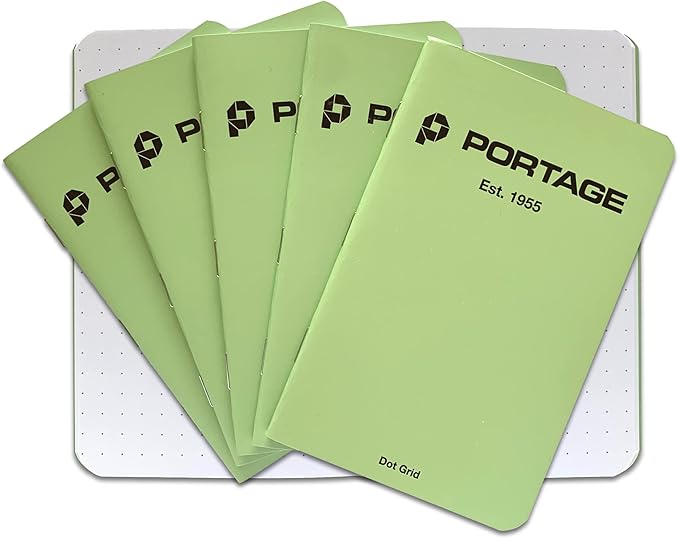 Portage Small Dot Grid Notebook- Notepad for Field Notes, Green Dot Grid Small Sketch Book, Pocket Notebook Journal for Taking Notes in the Field – 3.5 x 5.5 Inches, 64 Pages, (Pack of 6)