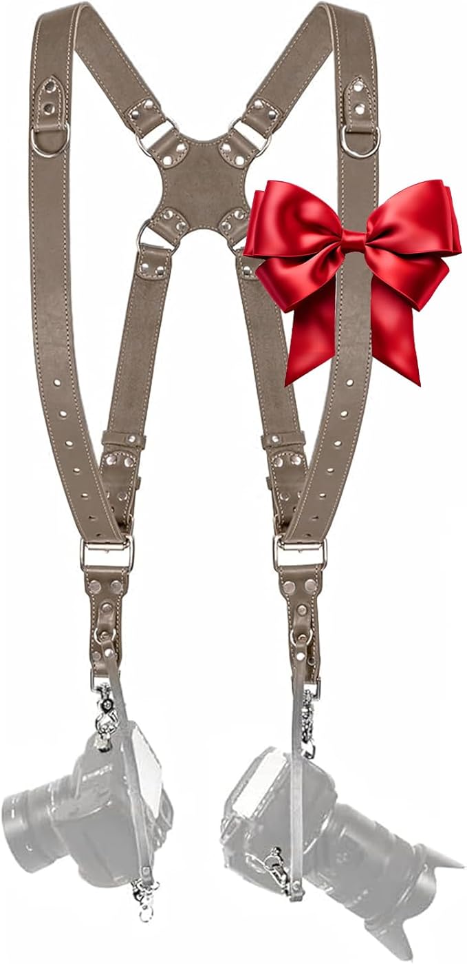 C Coiro Camera Harness for 2 Cameras Dual Shoulder Leather Camera Strap for DSLR/SLR, Camera Straps for Photographers