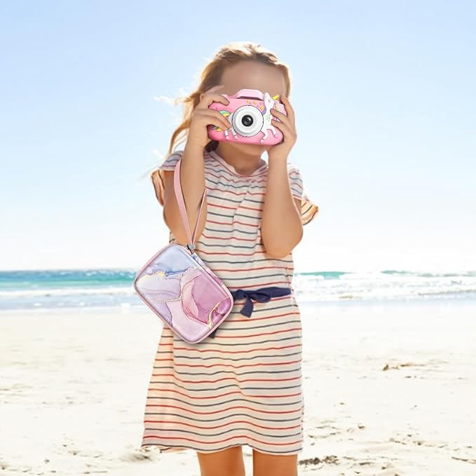 FINTIE Kids Camera Case Compatible with Goopow/Seckton/Dylanto/Mgaolo/Masterbee/CIMELR/Desuccus Kids Digital Camera Toys, Children Carrying Bag, Birthday Festival Gift, Dreamy Marble