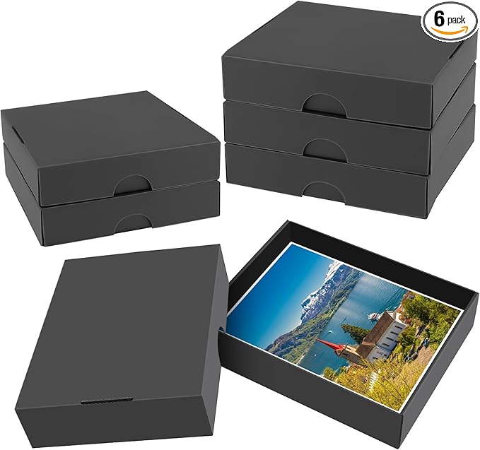 6 PCS Photo Storage Box for 8"x10" Pictures, 11“ x 8.5“ x 2.6“ Large Thick Cardboard Box, Scrapbook Storage Box with Lid, Photo Organizer Box for Protecting Scrapbooks, Photo, Stickers, Stamps(Black)