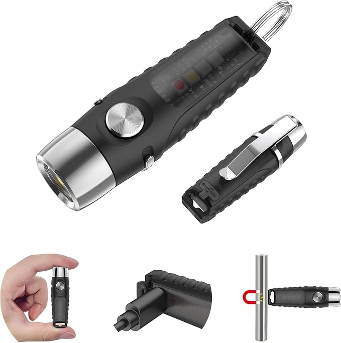 S12PLUS-2 EDC Keychain Flashlight Rechargeable, 610 Lumens Mini Flashlight with Magnet & Clip, USB C Pocket Flashlight and Side Light 6Modes for Emergency, Home, Inspection, Camping (Black)
