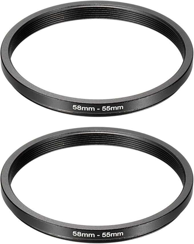 PATIKIL Step Down Ring Adapter 58mm to 55mm, 2 Pcs Filter Step-Down Rings Camera Lens Filters Metal Ring Digital for ND IR DSLR Lenses, Black