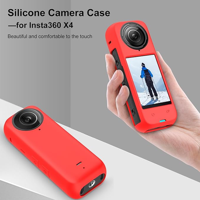 PULUZ Silicone Protective Case for Insta360 X4 with Lens Cap, Soft Camera Protective Cover and Standard Lens Guard for Insta 360 X4 Accessories(Red)