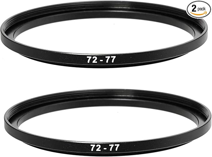 (2 Pcs) 72-77MM Step-Up Ring Adapter, 72mm to 77mm Step Up Filter Ring, 72mm Male 77mm Female Stepping Up Ring for DSLR Camera Lens and ND UV CPL Infrared Filters