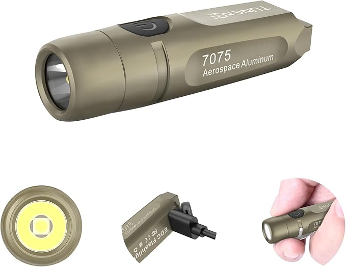 S15 Rechargeable Keychain Flashlight,650 High Lumen EDC Flashlight,Super Bright LED Mini Flashlight Be Suitable for Camping, Hiking,Outdoor Activities,Emergency（Khaki 6500K）