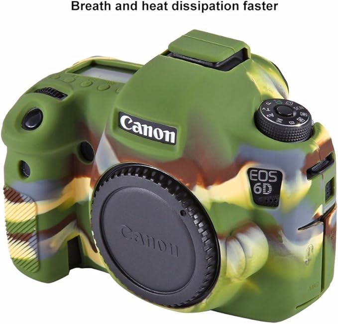 Professional Secure Silicone Camera Cases Bag Housing Rubber Body Skin for Canon EOS 6D Digital SLR Camera Protective Case (Army Green)