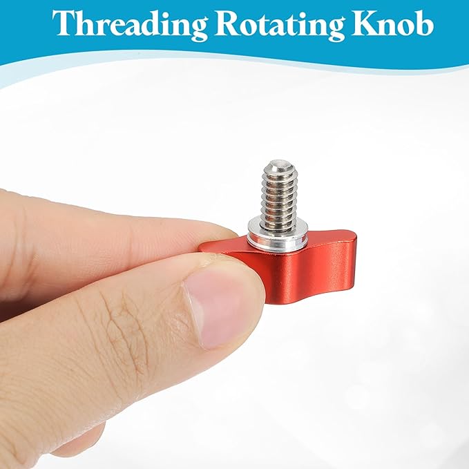 PATIKIL Clamping Screw Knob 1/4" x 0.98", 2Pcs Aluminum Alloy t Shaped Camera Thumb Screws for DSLR Flash Bracket Photography Light Stand Adapter Action Sports Camera Mounting System, Red