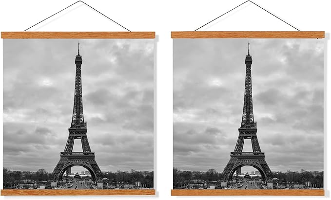 FALAMON 2 Pack Magnetic Poster Hanger Frame, 12x16 12x18 12x24 Teak Wood Magnet Poster Frame for Hanging Posters, Prints, Photos, Pictures, Maps, Scrolls, and Canvas Artwork
