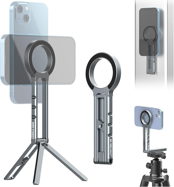 Magnetic Phone Tripod Stand Compatible with iPhone 16 15 14 13 12 Magsafe - Aluminium Smartphone Mini Tripod Pocket Cell Phone Stand Dual-Sided Magnet Quick Mount