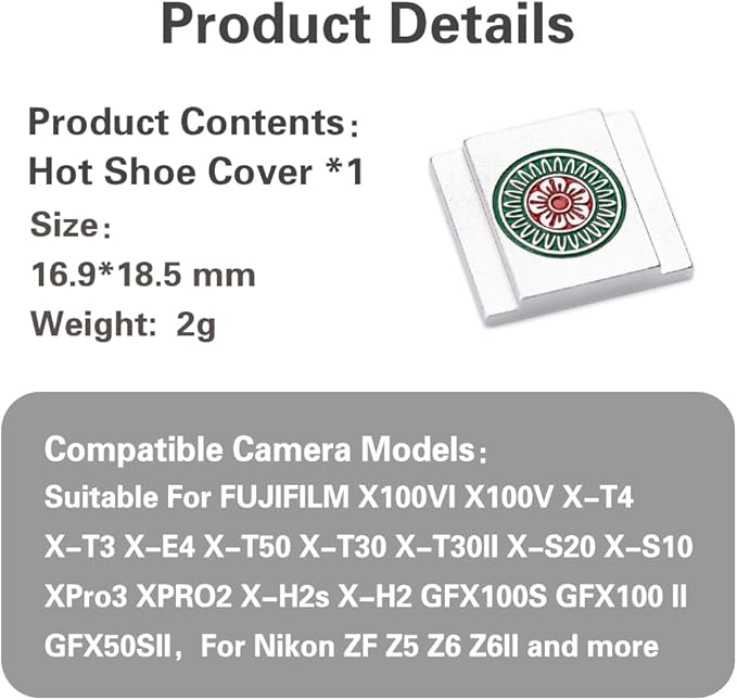 Chinese Mahjong Camera Shutter Button and Camera hot Shoe Cover, Suitable for Fuji XE3/XE4/XT100/XT200/XT20/XT30/XT4/XT5/XPRO2/XPRO3/Nikon ZF (Chinese Mahjong hot Shoe Cover)
