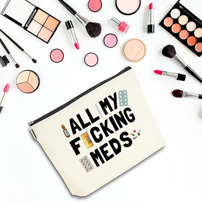 2 PCs Medicine Bag Funny Makeup Bag Meds Bag Cosmetic Bag, Doctor Gifts Pill Bag, Doctor Gift Medical Gifts for Women Girls Pharmacist Nurse Coworkers Christmas birthday Gifts Zipper Pouch
