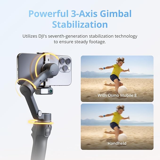 DJI Osmo Mobile 8 Advanced Tracking Combo Gimbal Stabilizer for Phone, AI Native Tracking with Audio & Lighting, 360° Pan Rotation, Built-in Extension Rod & Tripod, 10h Battery, Extension Rod