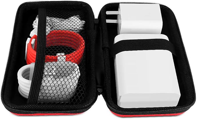 iMangoo Travel Essentials Electronics Organizer Charger Case Portable Dual Zipper Shockproof Pouch Tech Purse Cord Cable Pouches Power Bank Storage Accessories Bag for Women Men,6.5x3.2x1 Red