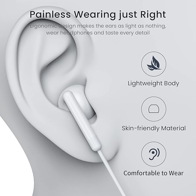 USB C Headphones for iPhone 17 16 15 Pro Max Plus iPad Pro USB C Earphones with Microphone Volume Control USB C Wired Earbuds USB Type C Earphone for Google Pixel 8 Samsung S25 S24 S23 S22 S21 S20 A55
