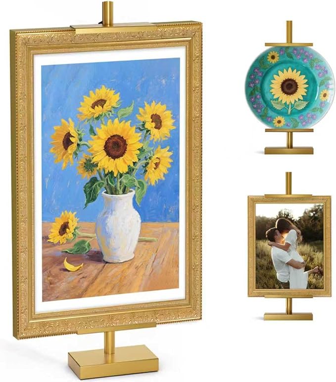 Adjustable Tabletop Easel Stand, Picture Easels for Display Up to 29" H, Metal Picture Frame Holder Stand Table for Art, Photo (Gold)