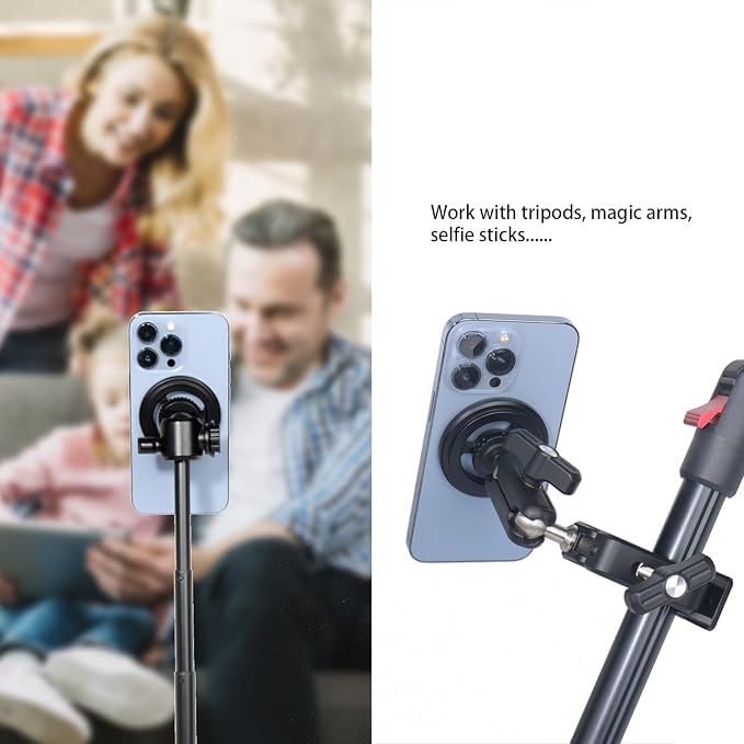 Magnetic Phone Tripod Mount Adapter for Magsafe, with 1/4” Screw and Magnetic Ring Compatible with iPhone 17/16/15/14/13...Samsung, Almost All Cellphones Live, Broadcast Tripod..