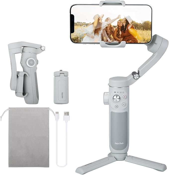 Feiyu VB4SE 3-Axis Smartphone Gimbal Stabilizer – Compact Handheld Video Stabilizer with Bluetooth Control, App Shooting Modes, 1300mAh Battery – Compatible with iPhone & Android