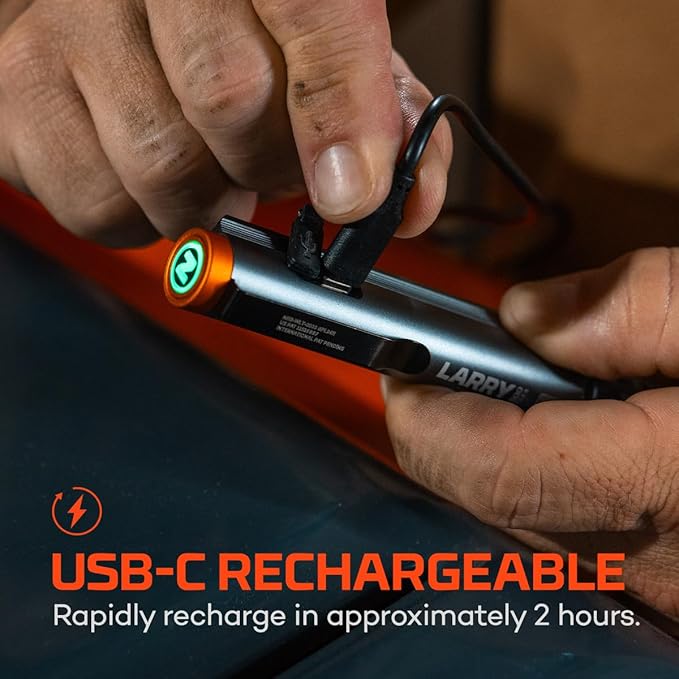 NEBO Larry 500 Flex Work Light | 500 Lumens, 6 Light Modes, Compact, Rechargeable COB Light & Mini LED Flashlight, Powerful Magnetic Base, Waterproof, Includes USB Charging Cable