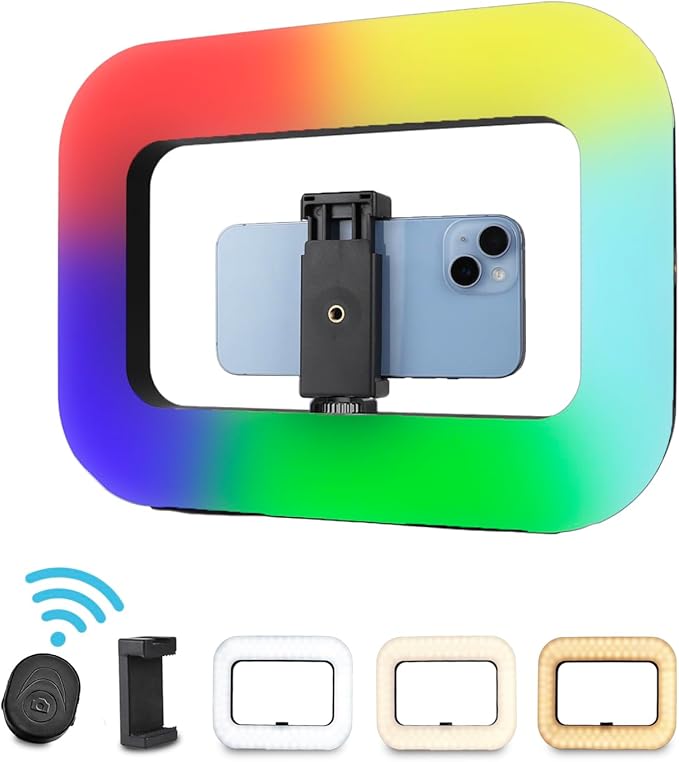 Phone Ring Light for Video Recording, Smartphone Video Rig with Light, 8000mAh RGB Portable LED Selfie Kit for Camera, TikTok, YouTube, Makeup, Vlogging