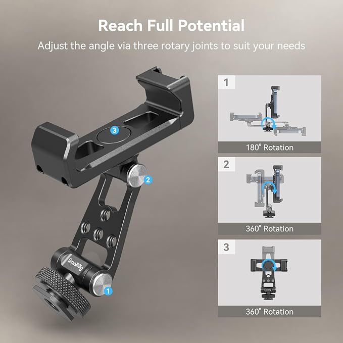 SmallRig Phone Support for DJI Stabilizers, Adjustment Phone Mount Adapter with 1/4"-20 Threaded Hole, Cold Shoe for DJI RS 4 Mini/RS 4 Pro/RS 3 /RS 3 Pro/RS 3 Mini/RS 2 / RS C2 / R S/R SC - 4301