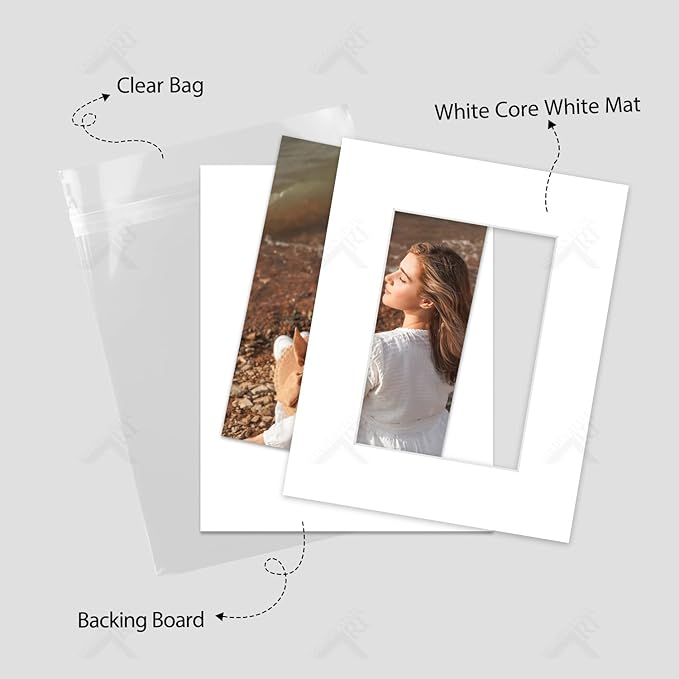 Golden State Art, Acid-Free, Pack of 25, 8x10 White Picture Mats Mattes with White Core Bevel Cut for 5x7 Photo + Backing + Bags