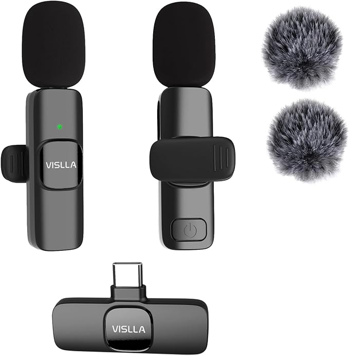 Vislla Wireless Lavalier Microphone for iPhone 15/16/17 Series, iPad and Android Devices, Noise Cancelling,Bluetooth Mini Lapel Microphone for Vlogging/YouTube/Live Streaming/Tiktok/Interview