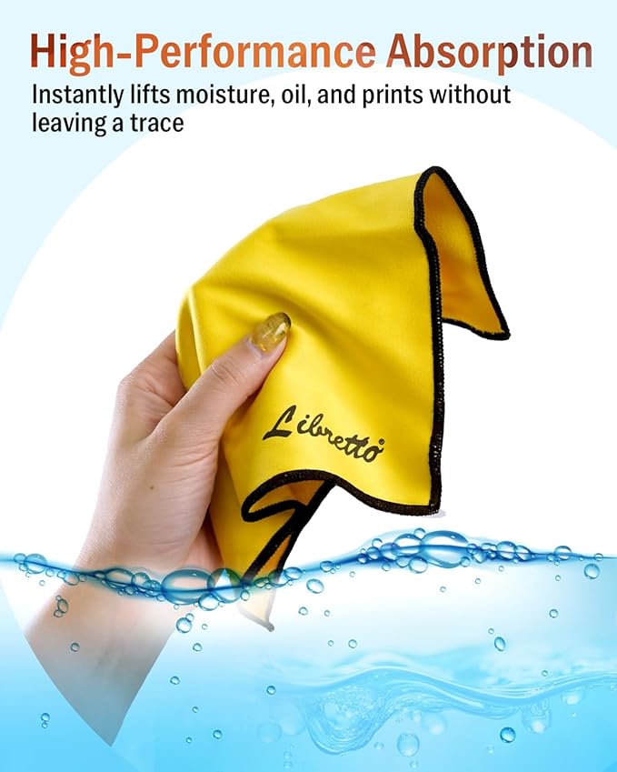 Libretto Super Microfiber Cleaning Cloths for Musical Instruments, 3 Sizes 5.9 x 5.9 in, 7.8 x 7.8 in, 11.8 x 11.8 in, Lint-Free and Scratch-Free