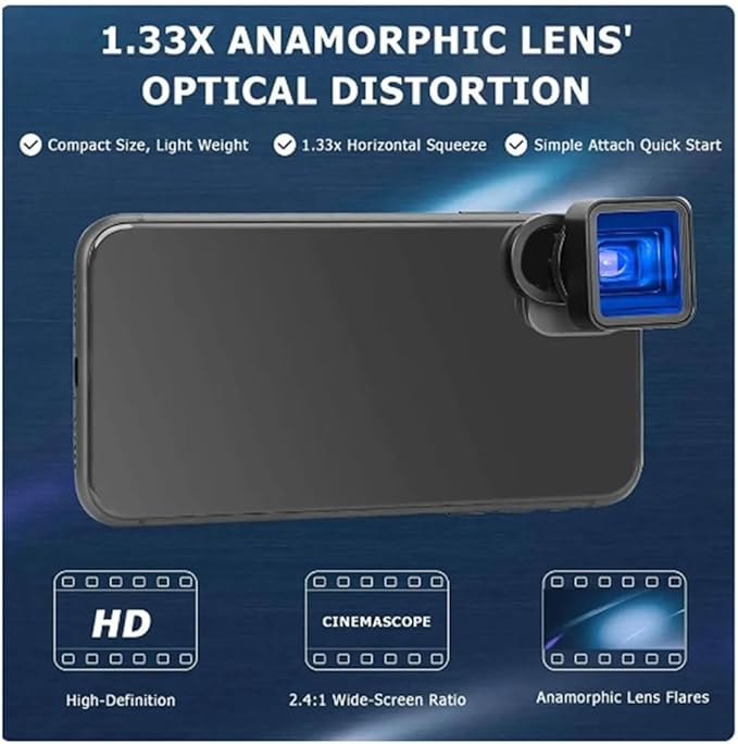 1 PCS Black 1.33X Anamorphic Lens Mobile Phone Video Widescreen Movie Lens by Filmic Pro App, 500439767