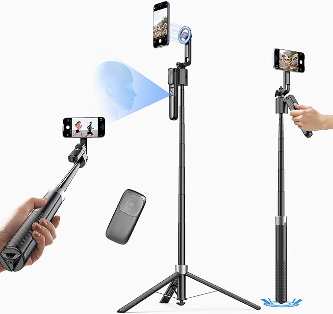 Magnetic Auto Face Tracking Tripod, 70.9” Magsafe Phone Tripod with 360°Rotation 5-Gesture Control, Wireless Remote, Magnetic Mount, Ideal for Vlogging, Live Streaming, Travel and Content Creation