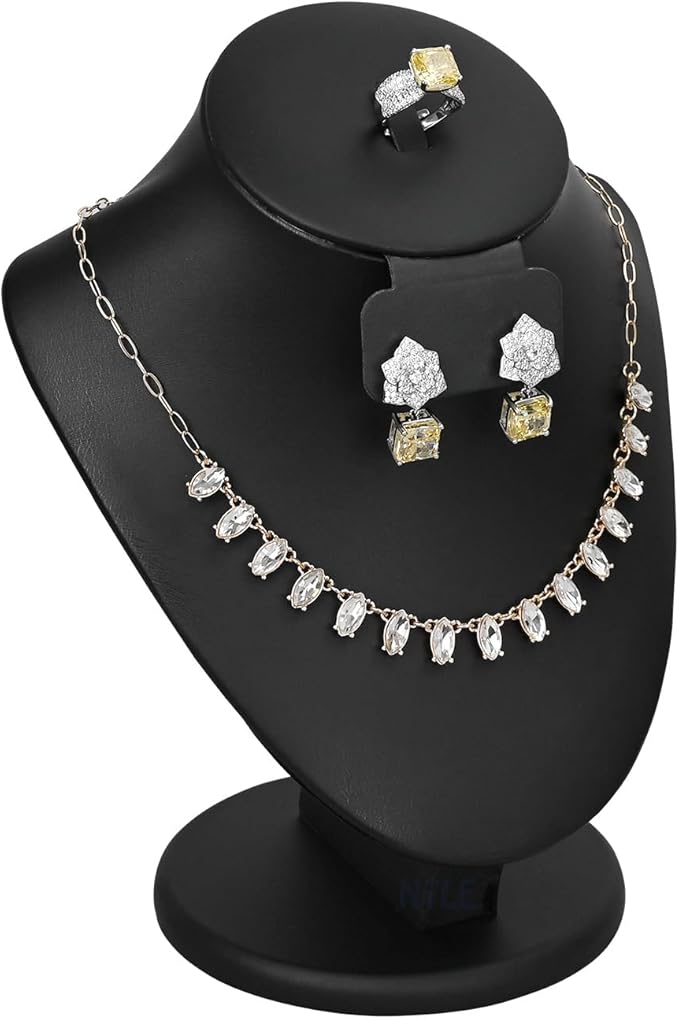 MOOCA 3 Pcs Set Black PU Faux Leather Combination Display Jewelry Stand Bust for Necklaces, Earrings, Rings, Jewelry Display For Vendors