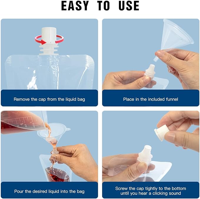 10PCS 8OZ&16OZ Plastic Flasks,Reusable Drink Pouches, Spouted Drinking Bags for Beverage Juice,Leak-Proof Food Grade for Travel Outdoor Sports Concert Cruise Events