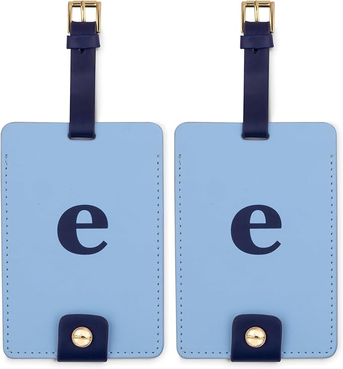 Kate Spade New York Leatherette Luggage Tag with Secure Strap, Colorful Suitcase Identifier for Travel, Monogram Bag Tag ID (E) (Pack of 2)