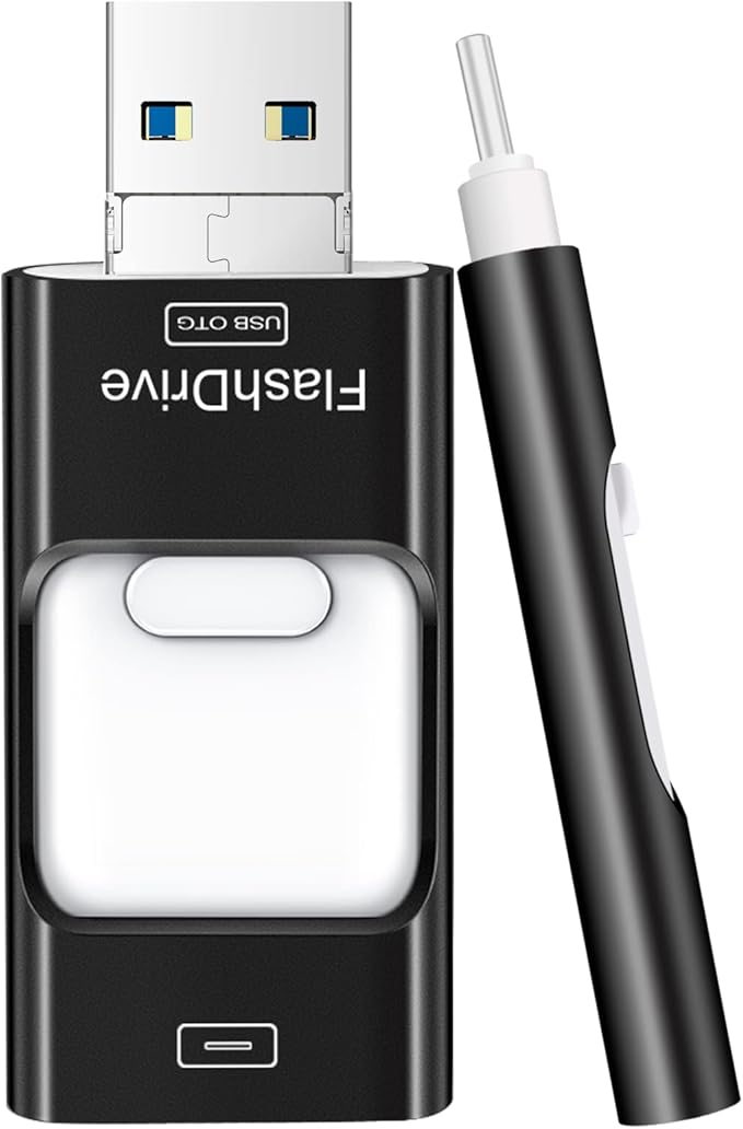 Flash Drive for iPhone 256GB, 4 in 1 USB Type C Memory Stick, Photo Stick External Storage Thumb Drive for iPhone iPad Android Computer, Dark Black