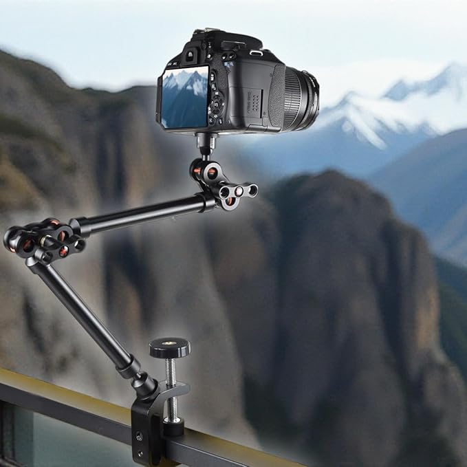 21"/53cm Adjustable Magic Arm with Super Clamp, Overhead Phone Mount, Heavy Duty Desk Camera Mount & Clamp,Flexible Joints Articulating Friction Arm for Light, Webcam, Mic, Action Camera
