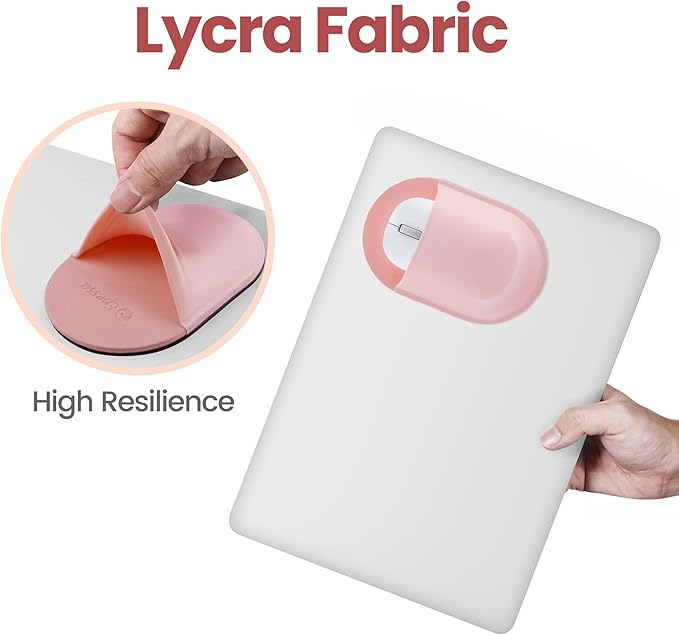 Epessa Stick-On Mouse Pouch, Universal Holder for Wireless Mice, Reusable Adhesive, No Glue Residue, Compatible with iPad or MacBook (Pink)
