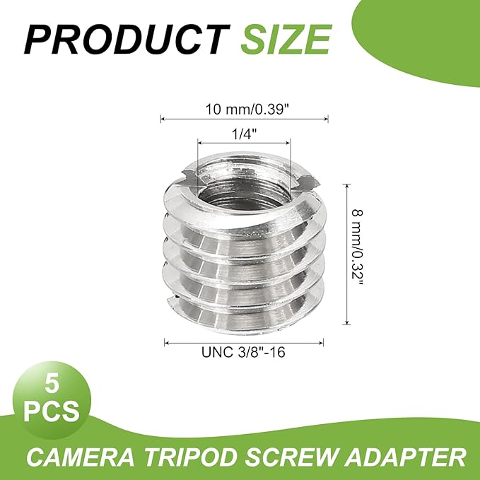 PATIKIL 1/4" Female to 3/8" Male Convert Screw Adapter, 5 Pcs Tripod Thread Adapter Mounting for Camera Monopod Video DSLR SLR Mic Stand, Silver