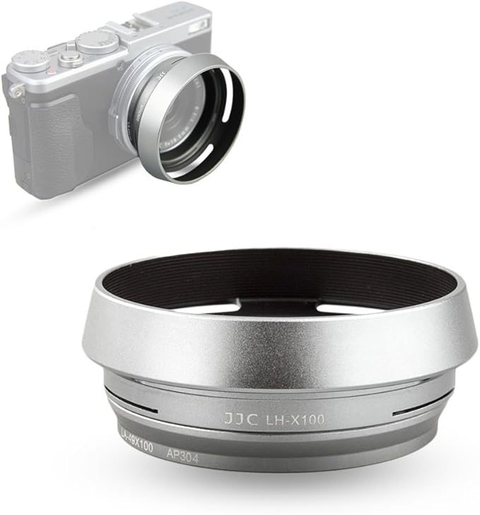 JJC LH-X100 Metal Lens Hood Sun Shade with 49mm Filter Adapter Ring for Fuji Fujifilm X100VI X100V X100F X100T X100S X100 Digital Camera(Not Fits Fujifilm Original Lens Cap), Silver Color