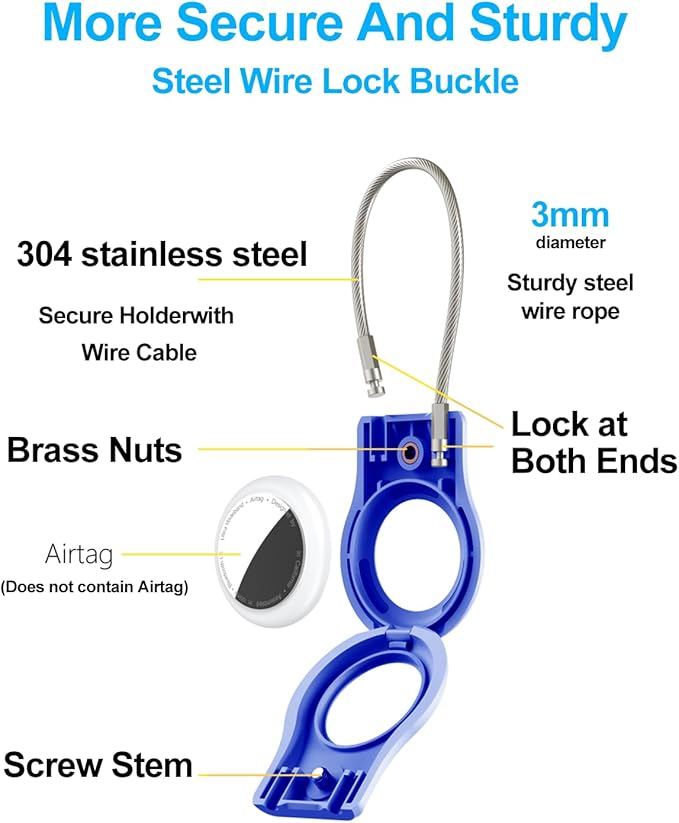 SCALLOP Airtag Keychain Holder 2 Pack, Air Tag Lock Case Holders with Wire Cable, Sturdy Protection Airtag Key Chain, Compatible Apple Airtag for Key Ring,Keys, Luggage