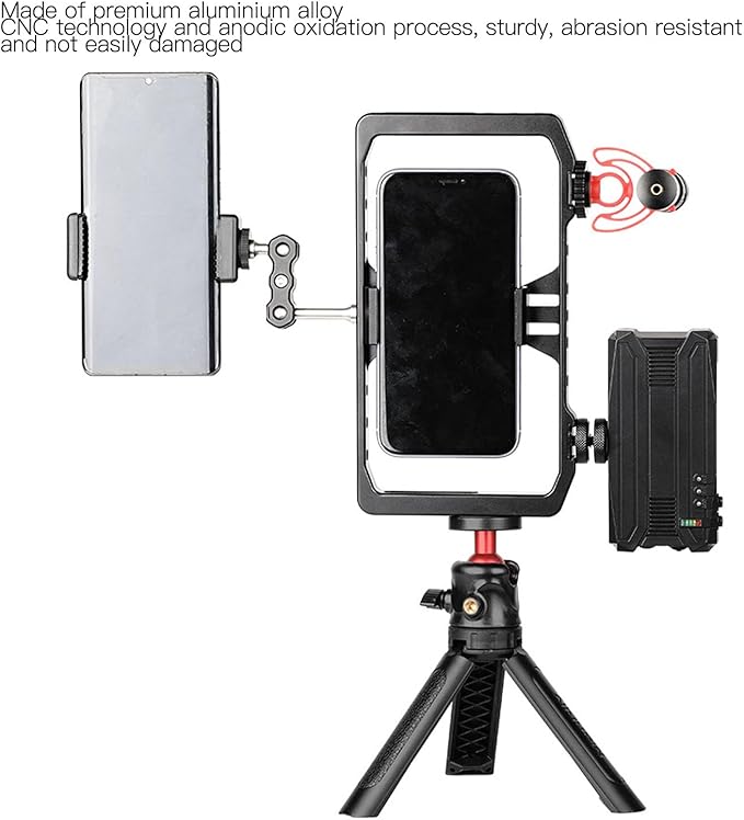 Smartphone Video Rig Aluminum Alloy Phone Cage Stabilizer Grip Frame with Hot Shoe Mount 1/4 Inch Screw Holes for Filmmaking Vlogging Case Professional Mobile Video Accessory