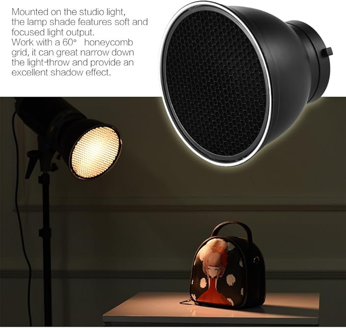 Andoer 7" Standard Reflector Diffuser Lamp Shade Dish with 60° Honeycomb Grid for Bowens Mount Studio Strobe Flash Light Speedlite (Without Soft Cloth)