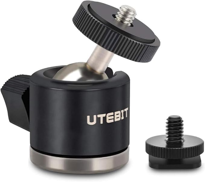 UTEBIT Mini Ball Head, Tripod Head with 1/4" hot Shoe, 360° Rotatable Ball Heads Camera Mount Adapter, Aluminium 20mm Ballhead Compatible with Tripods, Monopods, HTC Vive, SLR Cameras Loading 2.5lb