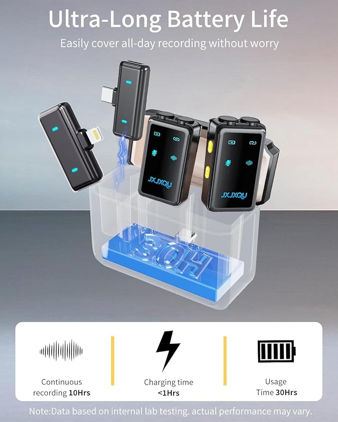 Wireless Lavalier Microphone for iPhone:JXJXQU Mic with Smart Noise Reduction/Reverb Effect/30H+ Battery Mini Design Suitable for Podcast/Vlogging/Video Recording - Compatible with iOS/Android Phones