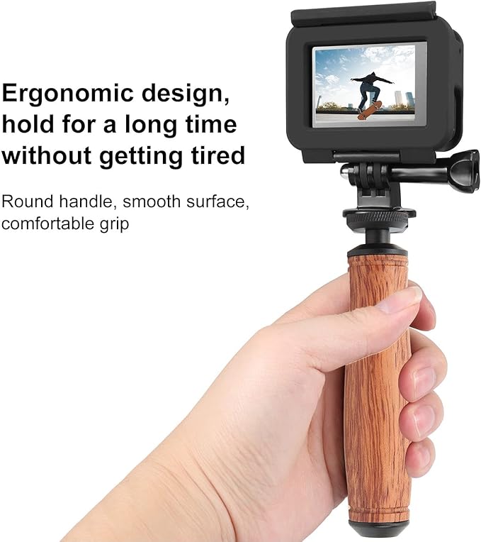 Camera Handle Grip Support Mount Handheld Wooden Handle Grip with Stable Shooting, Ergonomic Design, Light Weight, Bottom 1/4 Inch Tripod Thread