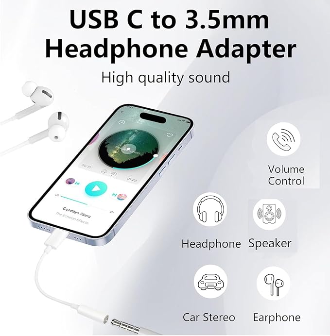 USB C to 3.5mm iPhone 16 Headphone Adapter 2Pack for iPhone 17/16 Pro Max/16 Plus/16e,Type C to Car Jack Aux Audio Dongle Cable Cord for Google Pixel 10 Pro XL 9 8A, Samsung Galaxy S24