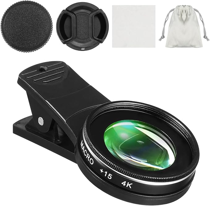 37Mm Clip-on Macro Lens for Smartphones 15X Zoom Mobile Phone Lens with Multi-Coated Optics for Clear Close-up Photography Compatible with iPhone 15 Pro Max and Other Phones