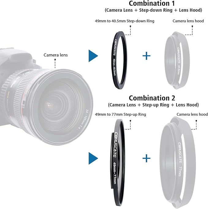 10Pcs Filter Ring Adapter Set,Lens Filter Step-Up Ring for All Brands UV ND CPL (49-40.5mm,49-46mm,49-52mm,49-55mm,49-58mm,49-62mm,49-67mm,49-72mm,49-77mm,49-82mm)
