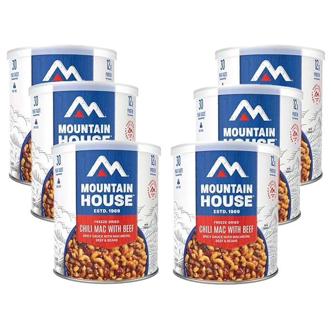 Mountain House 174-Serving Emergency & Survival Food Supply – 24 Cans of Freeze-Dried Lunch & Entree Meals Including Rice & Chicken, Beef Stew, Chili Mac with Beef, Spaghetti with Meat Sauce – Fully Cooked, Ready-to-Eat High-Protein Meals – 30-Year Tas...