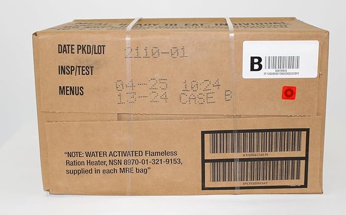 MRE Meals Ready to Eat, Inspection 2025, 2026 Emergency Food Supply, Survival Camping Outdoor 12 Pack(Random Case (A or B), 1 Count)