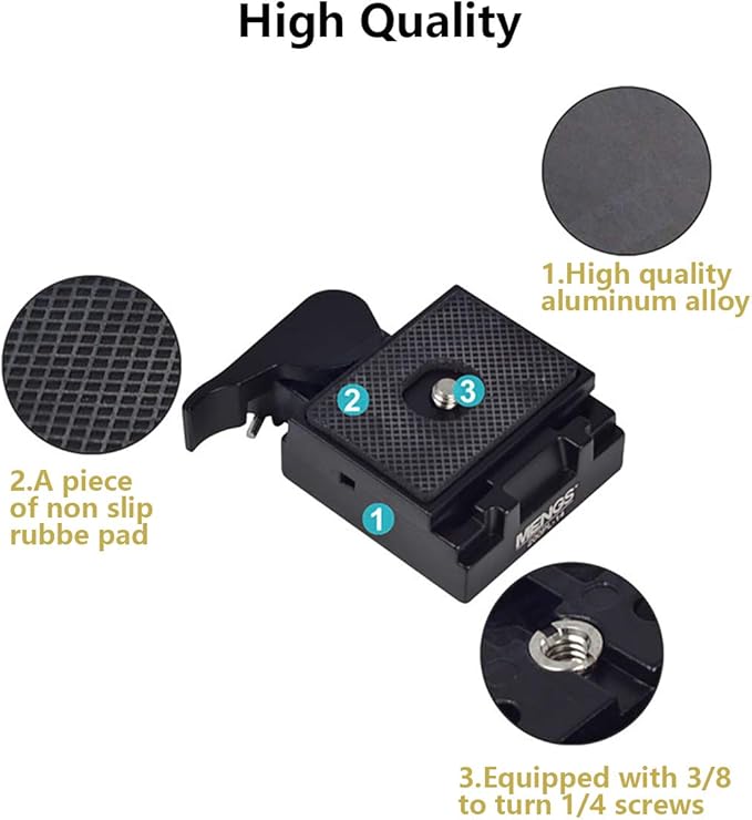 UTEBIT 323 RC2 Tripod Quick Release Plate, Metal Rapid Connect Adapter with 1/4" and 3/8" Camera Screw Tripod Mount Plate for Manfrotto 200pl-14 Rc2 Camera Tripod Head (Black