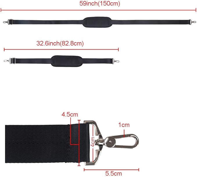 BOMKEE 59" Briefcase Shoulder Strap Universal Replacement Adjustable Bag Straps with Metal Swivel Hooks Bag Strap for Laptop, Camera, Duffle, Sports, Travel, Messenger Bags/Crossbody Bag (Black)